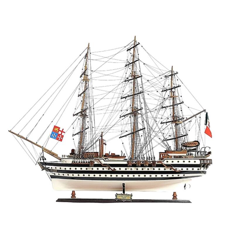 HomeRoots 32" Black and White Amerigo Vespucci Hand Painted Decorative Boat - 36' X '32' X '9