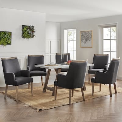 Albert Farmhouse Upholstered Solid Wood Dining Chair Set of 6 by HULALA HOME