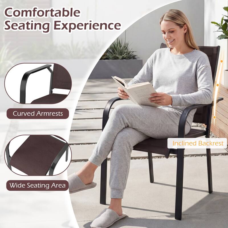 Gymax Patio Dining Chairs Set of 2 Stackable Outdoor Armchairs w/Metal