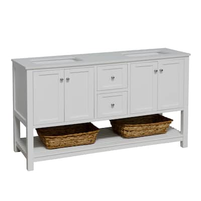 KitchenBathCollection Lakeshore 60" Double Bathroom Vanity with Engineered White Top