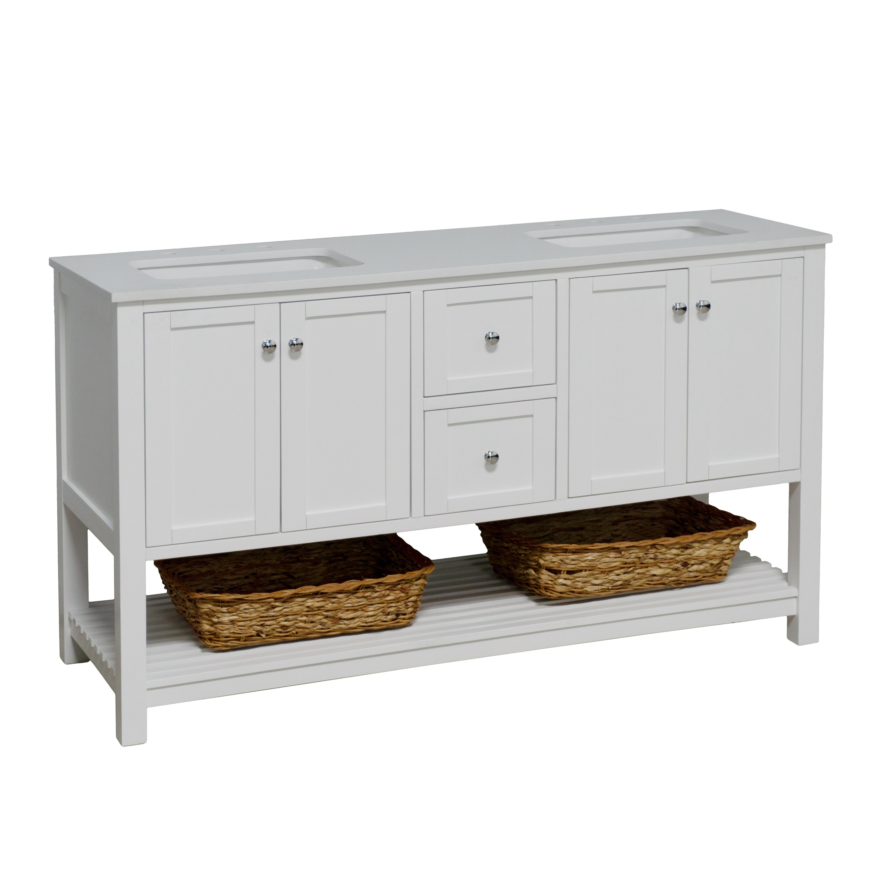KitchenBathCollection Lakeshore 60" Double Bathroom Vanity with Engineered White Top