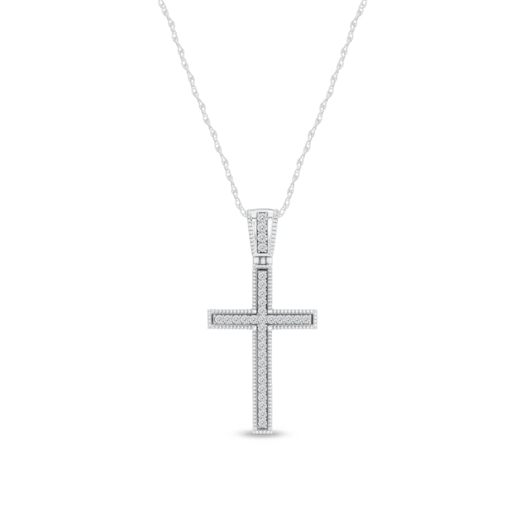 1/10ct TDW Diamond Cross Pendant Necklace in Silver for Women - White