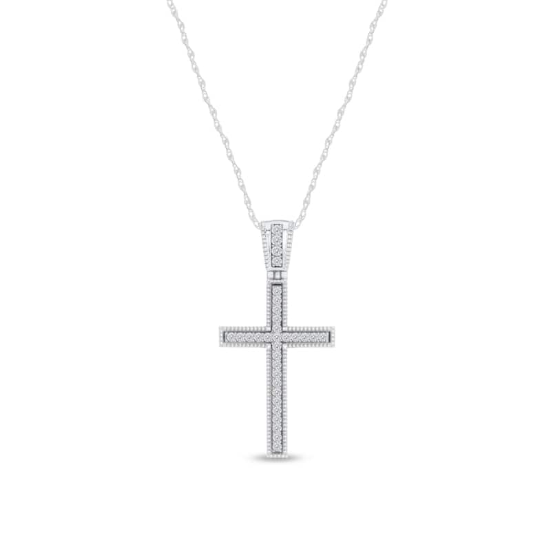 1/10ct TDW Diamond Cross Pendant Necklace in Silver for Women - White