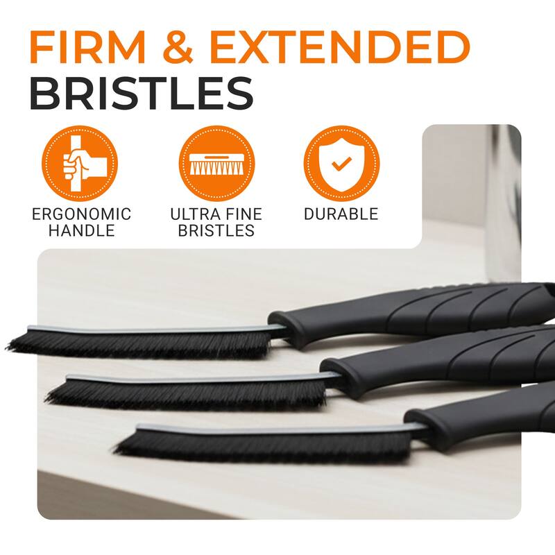 Cheer Collection 3 Piece Crevice Cleaning Brush Set with Fine Bristles