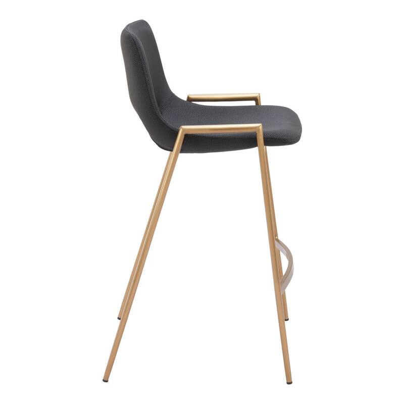 Set of Two 26" Black And Gold Faux Leather And Steel Low Back Counter Height Bar Chairs