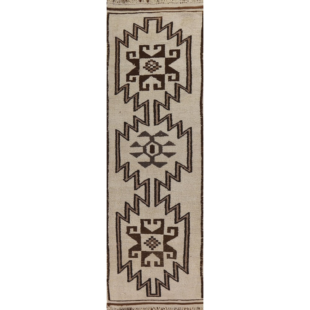 Natural Dye Tribal Kurdish Turkish Runner Rug Handmade Wool Carpet - 3'2"x 12'8"