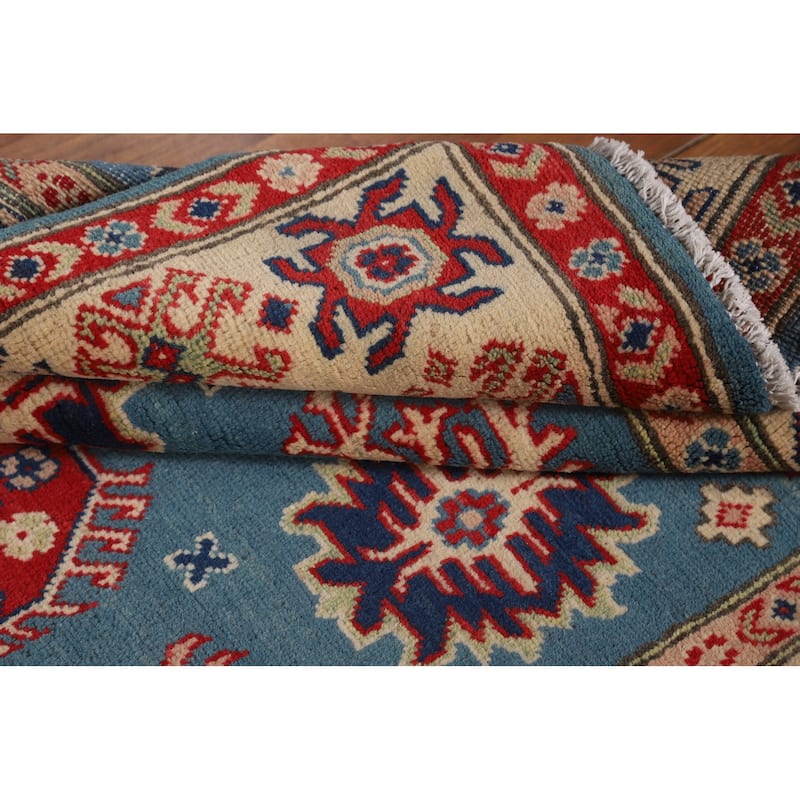 Light Blue Kazak Oriental Accent Rug Handmade Wool Carpet - 3'10" x 5'11"
