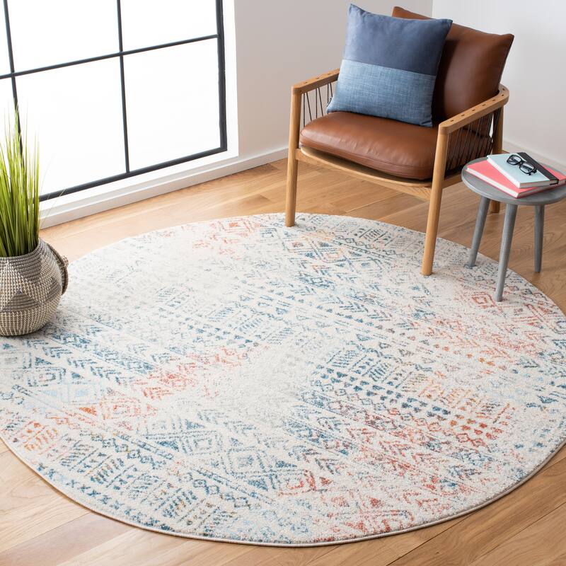 SAFAVIEH Tulum Sophronia Moroccan Boho Rug - 6'7" Round - Ivory/Terracotta