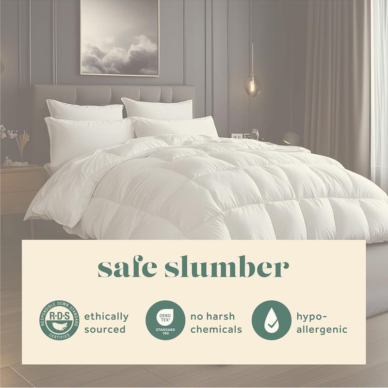 ComfyDown Down Feather Comforter - Made in USA, 100% Cotton Cover Hotel Luxury All-Season Washable Duvet Insert with Corner Tabs