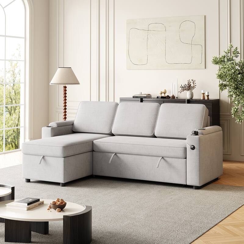 MH85.8" Sleeper Sofa, Sofa Bed - 2 in 1 Pull Out Sofa Bed with Storage Sofa with Charging Port