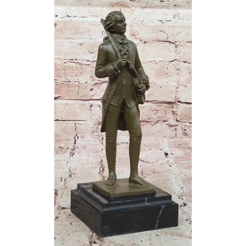 Bronze Classical Violinist Figurine Sculpture On Marble Base