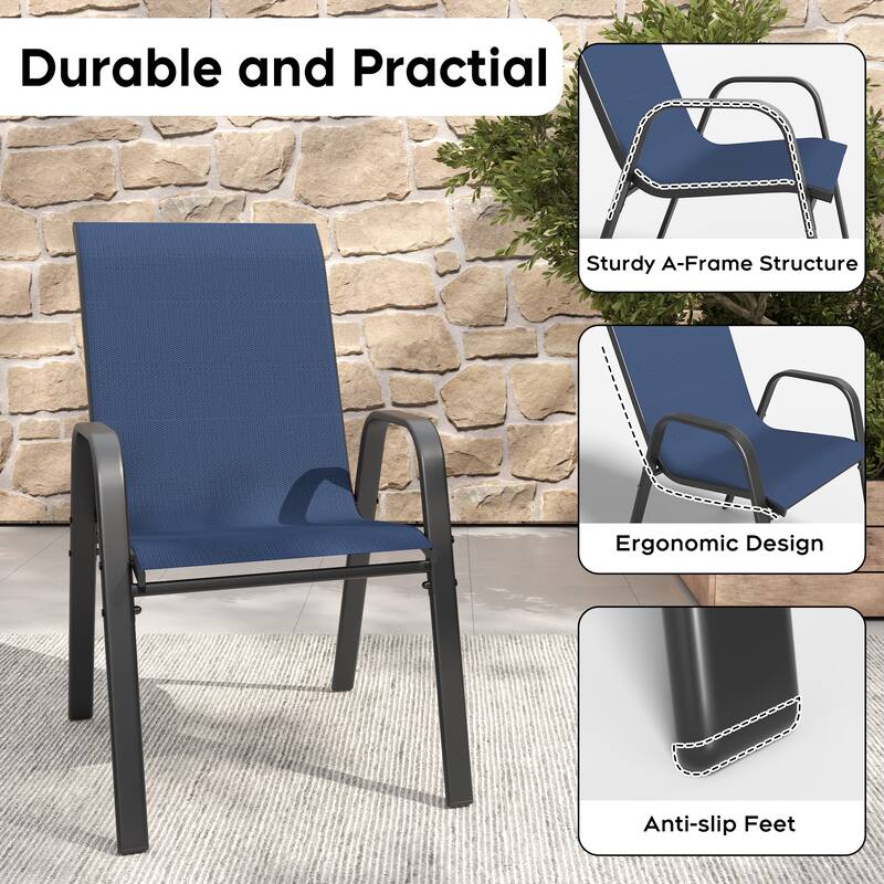 6-Piece Outdoor Dining Chairs Set, Wide Ergonomic Seat, 350lbs Capacity, Waterproof & Rust-Resistant Teslin Fabric Metal Frame