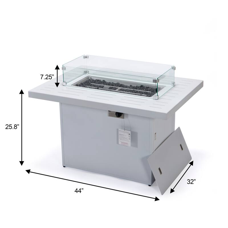 Chelsea Modern Outdoor 55000 BTU Propane Patio Fire Pit Table with Tempered Glass Wind Guard and Decorative Crystal Stones