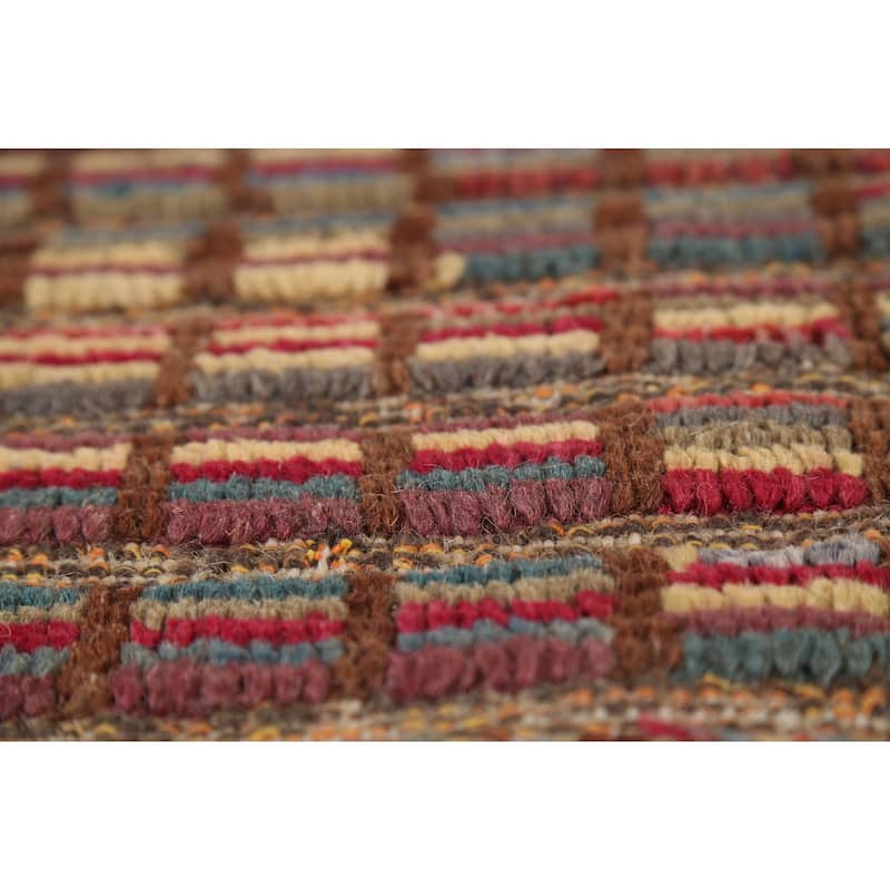 All-Over Checkered Moroccan Modern Area Rug Hand-Knotted Wool Carpet - 7'10"x 10'2"