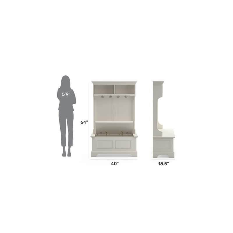 Homestyles Naples Off-White Wood Hall Tree - 40" x 19" x 64"