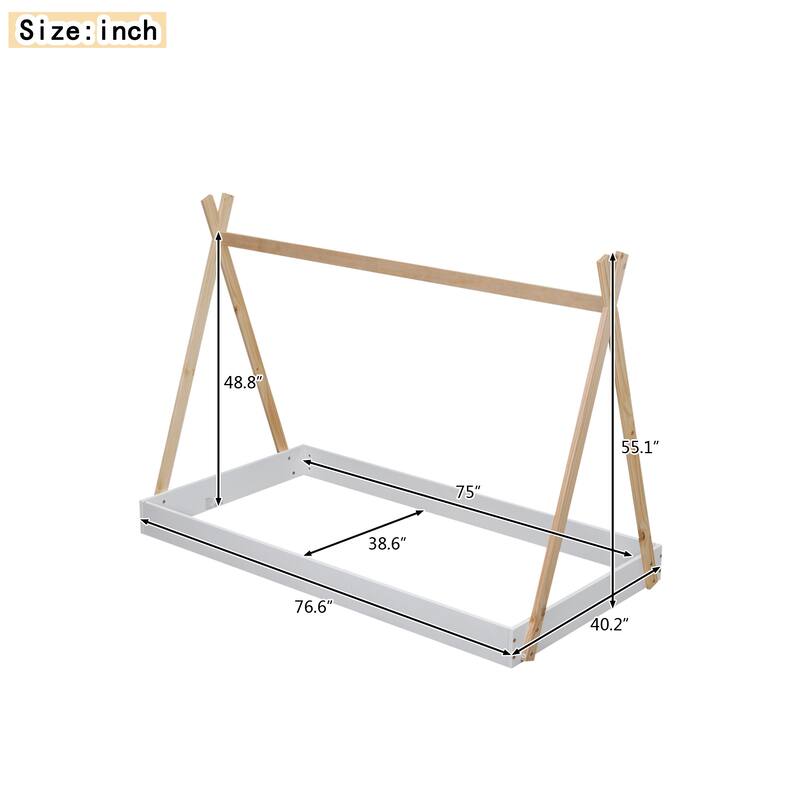 Tent Bed Frame Triangle Structure Floor Bed Full of Imagination Bed Tent for Little Adventurer, No Box Spring Needed