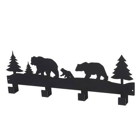 Metal Black 4 Hook Coat Hanger (Forest Bear)