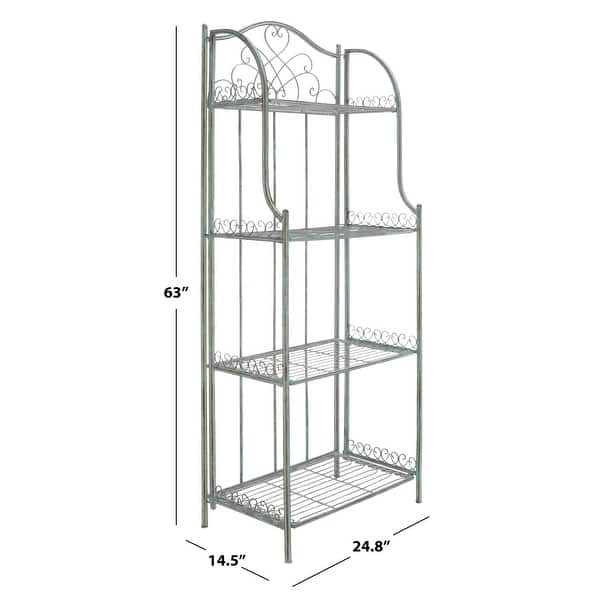 dimension image slide 4 of 5, SAFAVIEH Amaris Victorian Wrought Iron 4-Tier Outdoor Bakers Rack. - 25" W x 15" D x 63" H