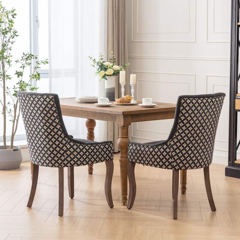 Ultra Side Dining Chair with Solid Wood Legs Bronze Nailhead Trim Decorative Chair Thickened Fabric Chairs, Set of 2