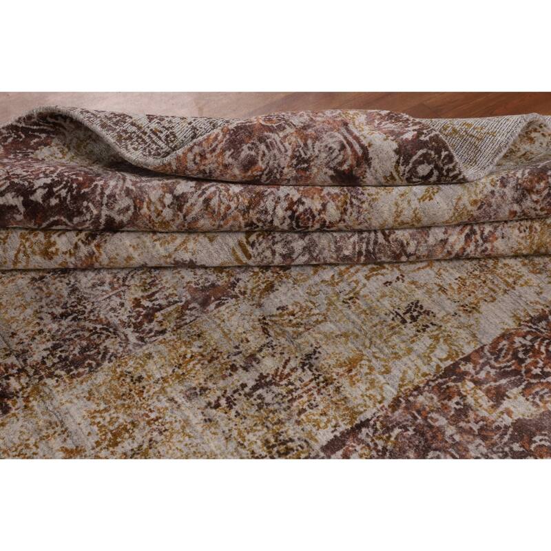 Abstract Indian Area Rug Hand-Knotted Wool Carpet - 6'0" X 9'2"