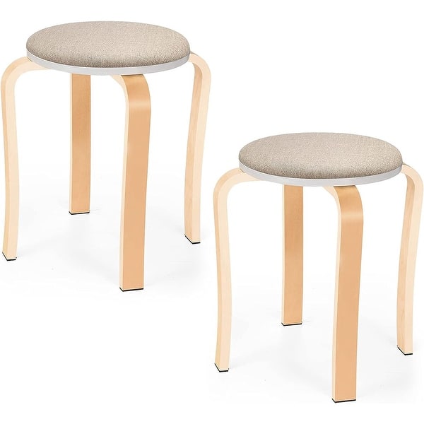 Backless Stackable Chair Set of 2 Round Upholstered Backless Stackable Stool Chairs - Beige ...