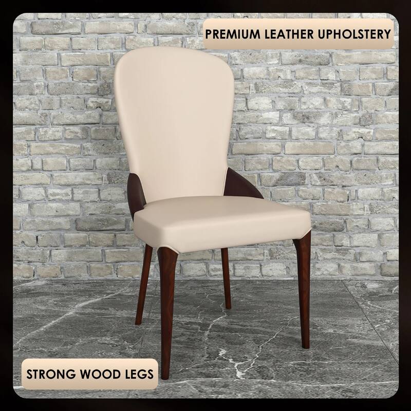 Havana Leather Upholstered Solid Wood Dining Chair Two-Tone Color Design Set of 4