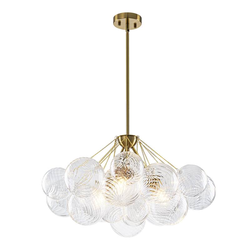 3-Light Contemporary Textured Brass & Bubble Glass Chandelier for Dining Room - 3 Light