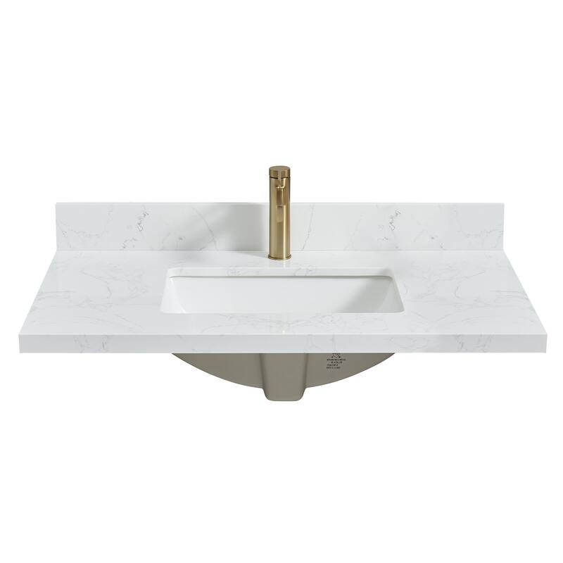 Malaga Composite Stone Vanity Top with White Rectangular Sink - 37 in. W x 22 in. D - Grain White