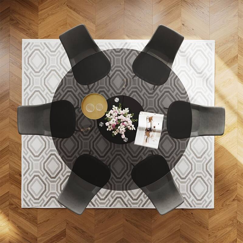 Modern Round White Dining Table，Sintered Stone Tabletop, Solid Black Carbon Steel Base