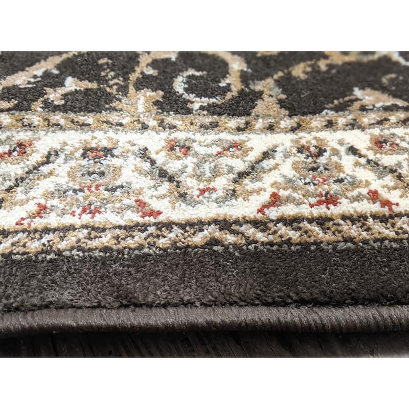 Admire Home Living Amalfi Transitional Scroll Pattern Area Rug - 2'2" x 7'7" Runner - Brown