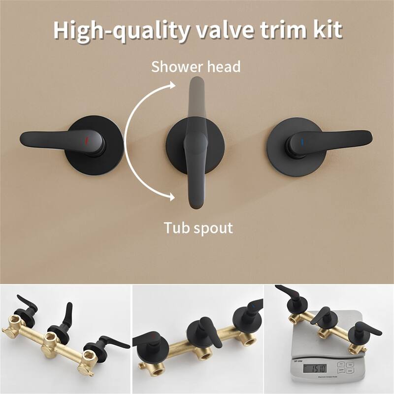 Wall Mounted Shower Faucet with Tub Spout Complete Matte Black Rain Dual Shower Head Shower System Wth Rough-in Valve