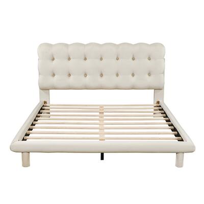 Queen Size Velvet Upholstered Platform Bed with LED Frame, Beige