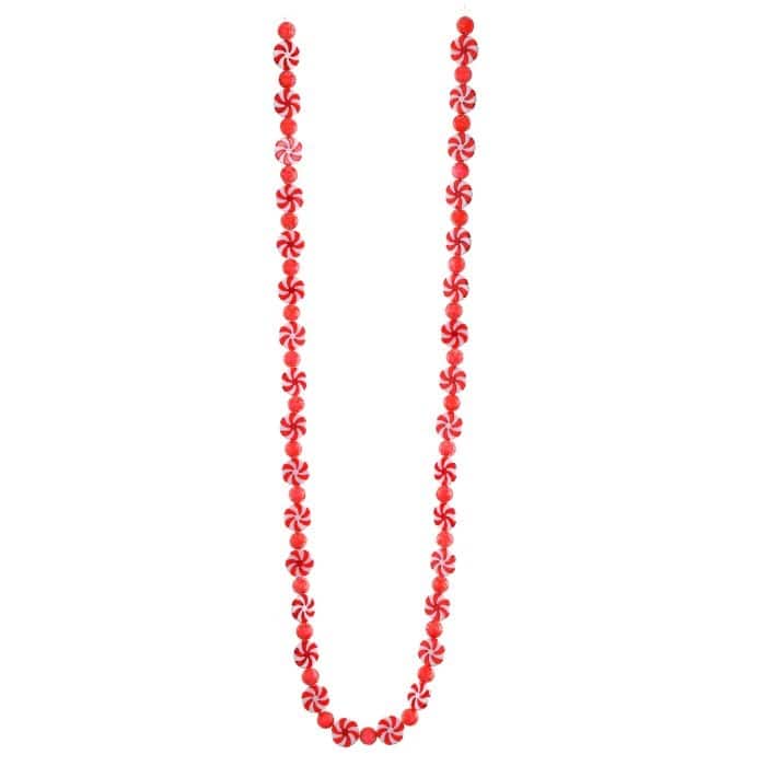 72" Peppermint And Ball Garland - Red White