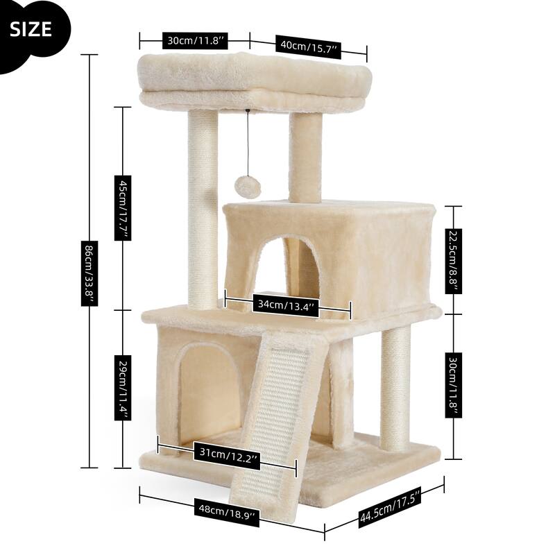 34 Inches Cat Tower with Double Condos