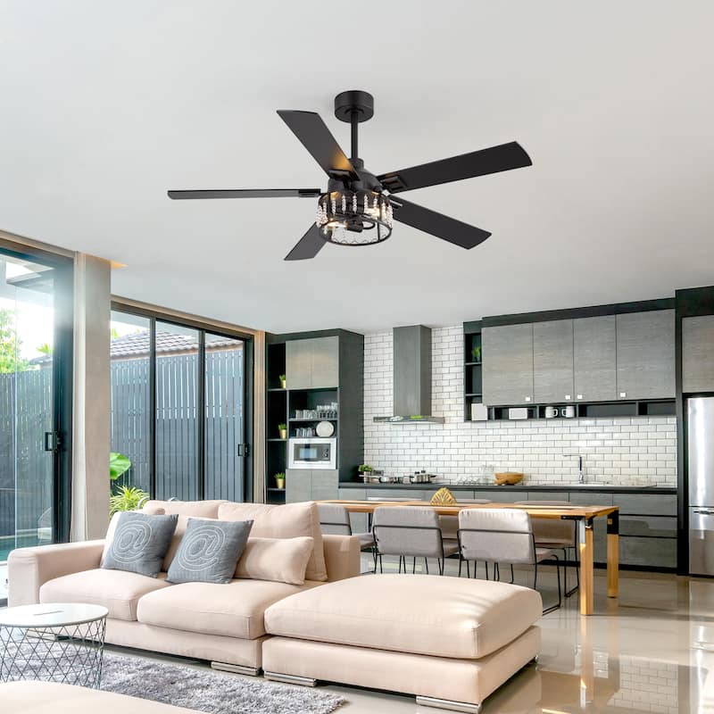 52-inch Reversible 5-Blade Crystal Ceiling Fan with Remote and Light Kit