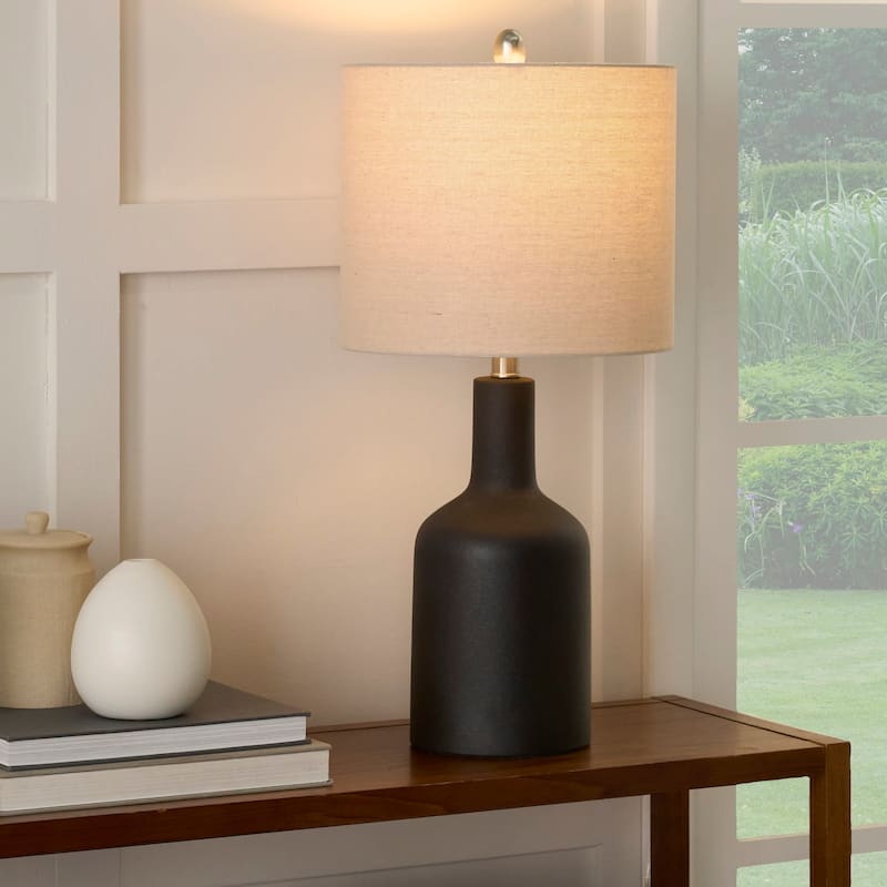 Nourison 22" Minimalist Ceramic Table Lamp with Linen Drum Shade