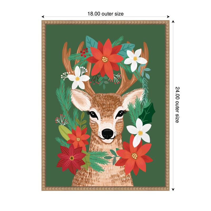 Kate and Laurel Sylvie Beaded Festive Christmas Deer Framed Canvas by Mia Charro - Sylvie Beaded Rustic Natural