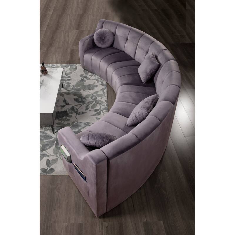 Velvet Symmetrical Modular Legless Curved Floor Sofa - 153"