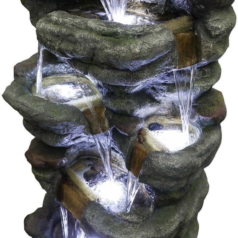 51in H Outdoor Water Fountain, 7-Tier Rock Waterfall Fountain for Home