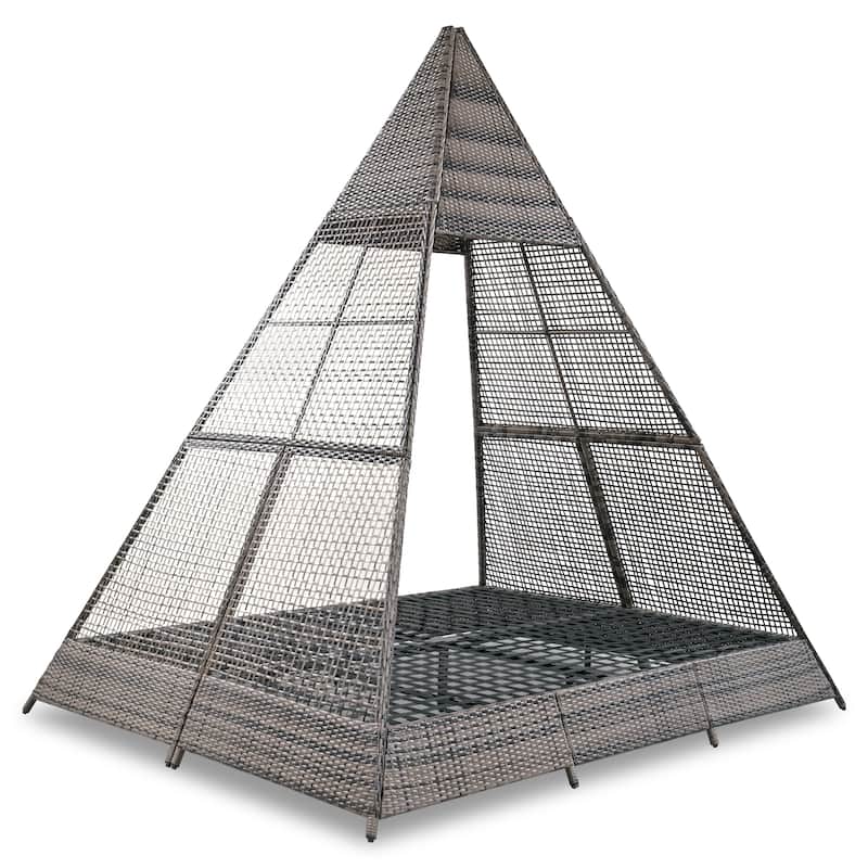 90.5" Outdoor Wicker Sunbed With Colorful Pillows, Cushions & Tent Shape