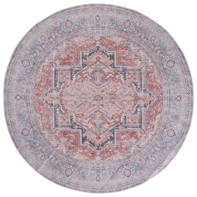 SAFAVIEH Arizona Morwen Machine Washable & Slip Resistant Rug - 6' Round - Rust/Blue