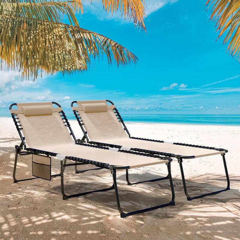 Gymax Oversize Folding Chaise Lounge w/ Adjustable Backrest Detachable