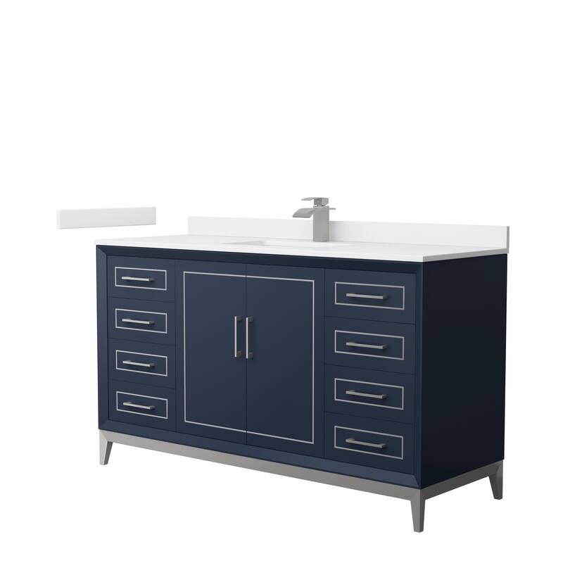Marlena 60-Inch Single Vanity Set, Cultured Marble Top - Dark Blue, Nickel Trim, White Cultured Marble Top