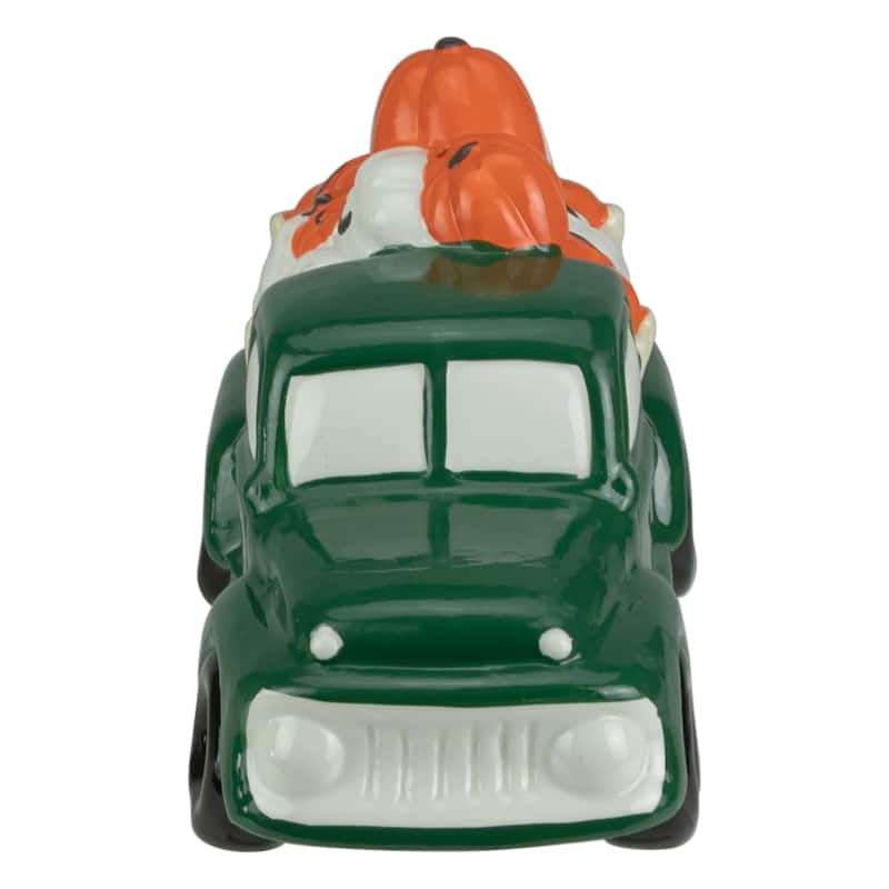 9.5" LED Green Ceramic Truck Hauling Pumpkins Autumn Harvest Decor