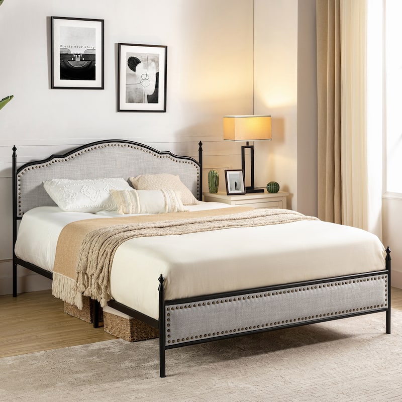 Dimas Modern King Size Upholstered Platform Bed with Metal Legs