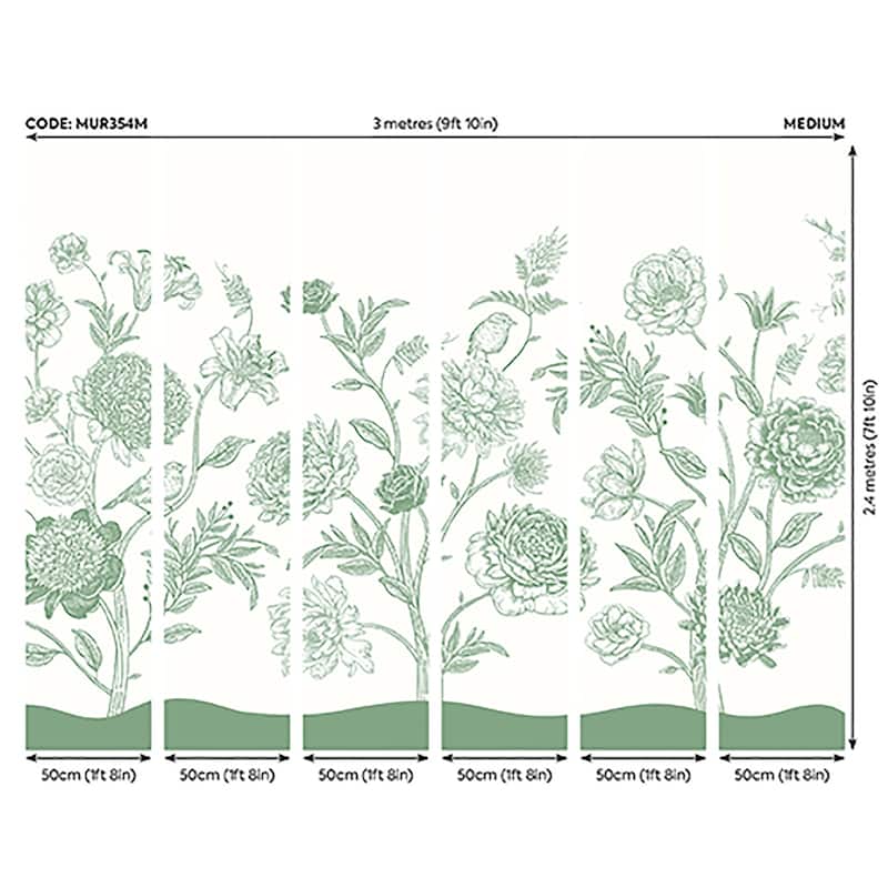Brewster Origin Murals Jacobean Rose Trail Green Wall Mural - N/A