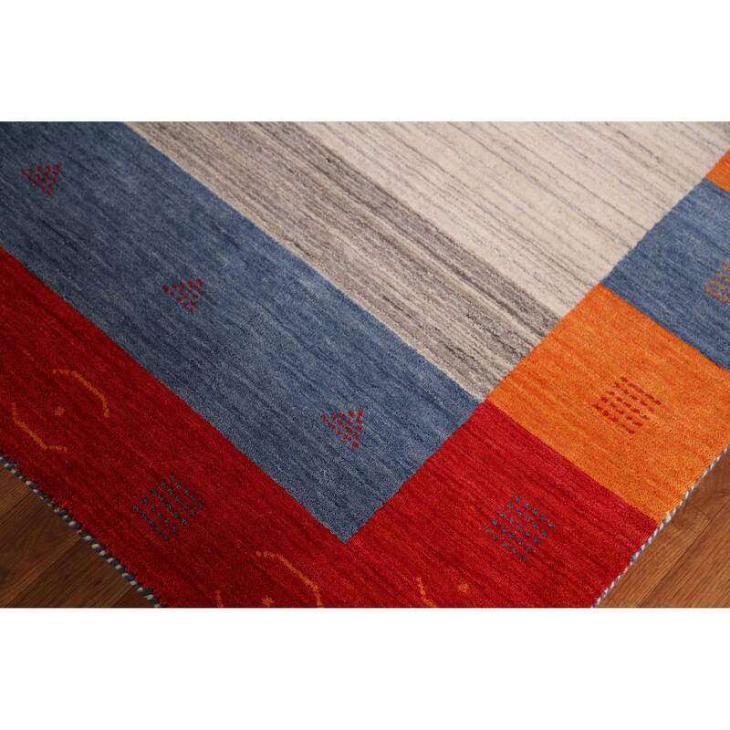 Hand Knotted Oriental 100% Wool Carpet Tribal Bordered Beige & Ivories Gabbeh Area Rug - 7' 11'' X 6' 6''