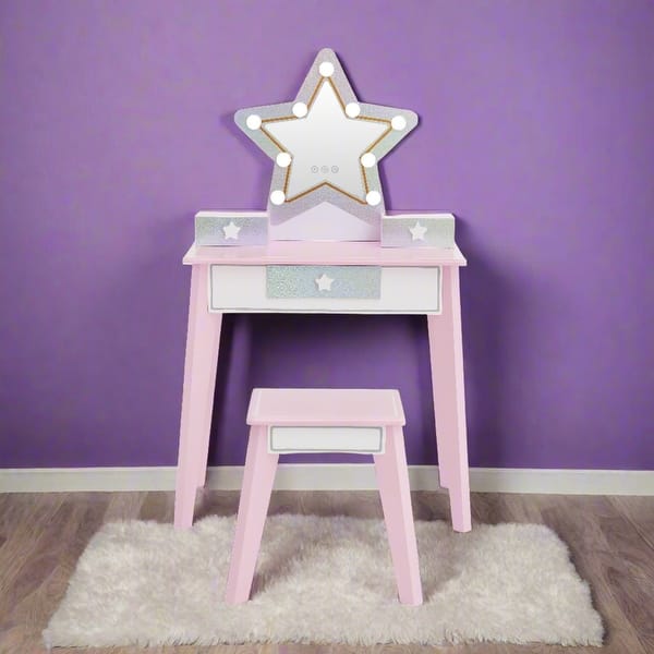 slide 2 of 8, Fantasy Fields Little Princess Star Vanity with LED Mirror - 23.5" L x 12.99" W x 40.0" H Pink