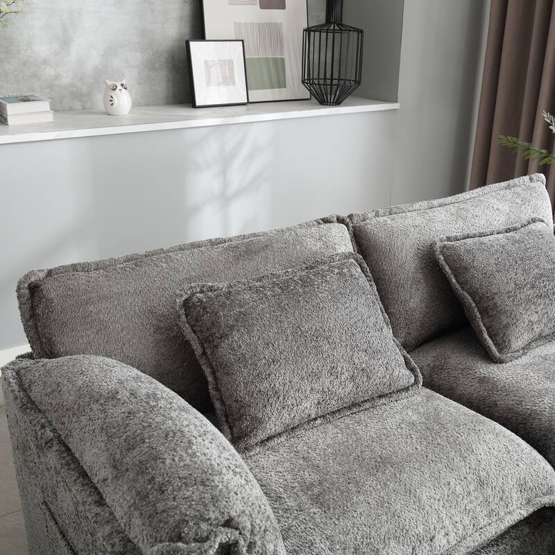Chenille Fabric Double Sofa with High-Density Sponge Filling, Removable Armrests, and Side Storage Bags