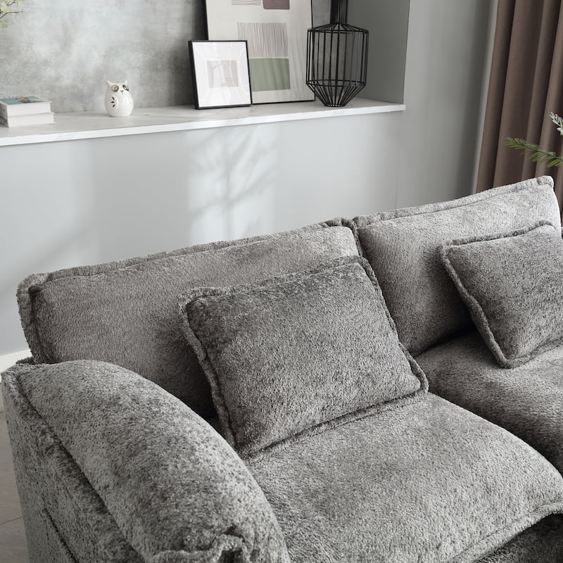 L-shape Sectional with Chaise, Loveseat Recliner Sofa with Side Pocket